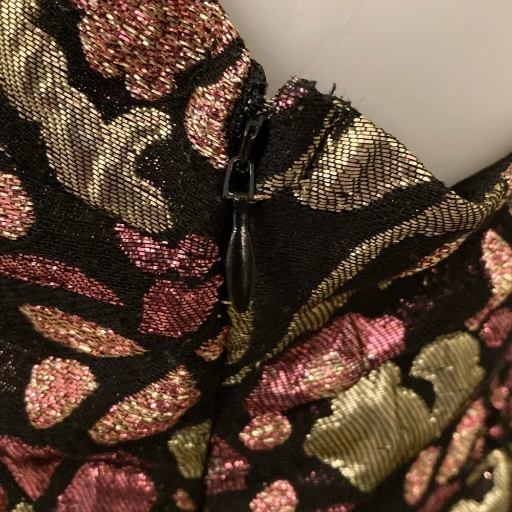 Free People Metallic Fit and Flare Jacquard Floral Dress Medium